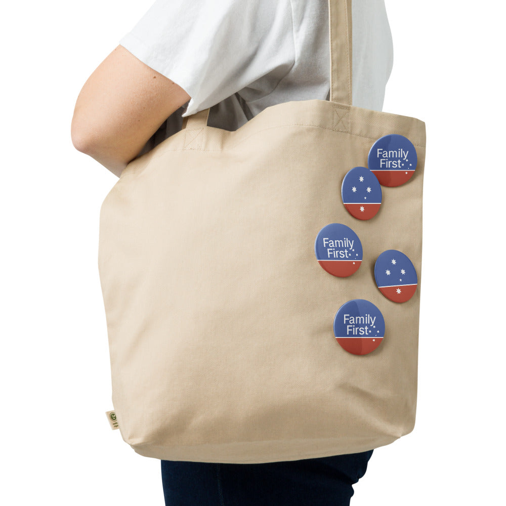 Set of Family First pin buttons